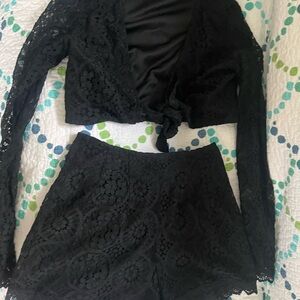 Nasty Gal Black Lace Crop Top and Shorts Set